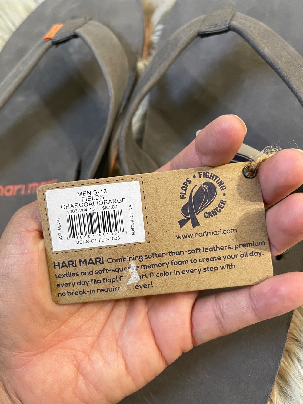 Hari Mari Men’s Gray Flip Sandals with Orange Accent - Picture 6 of 6